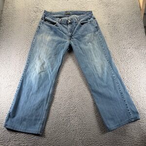 Perry Ellis Jeans Mens 34x30 Blue Cotton Denim Straight Baggy Workwear Faded